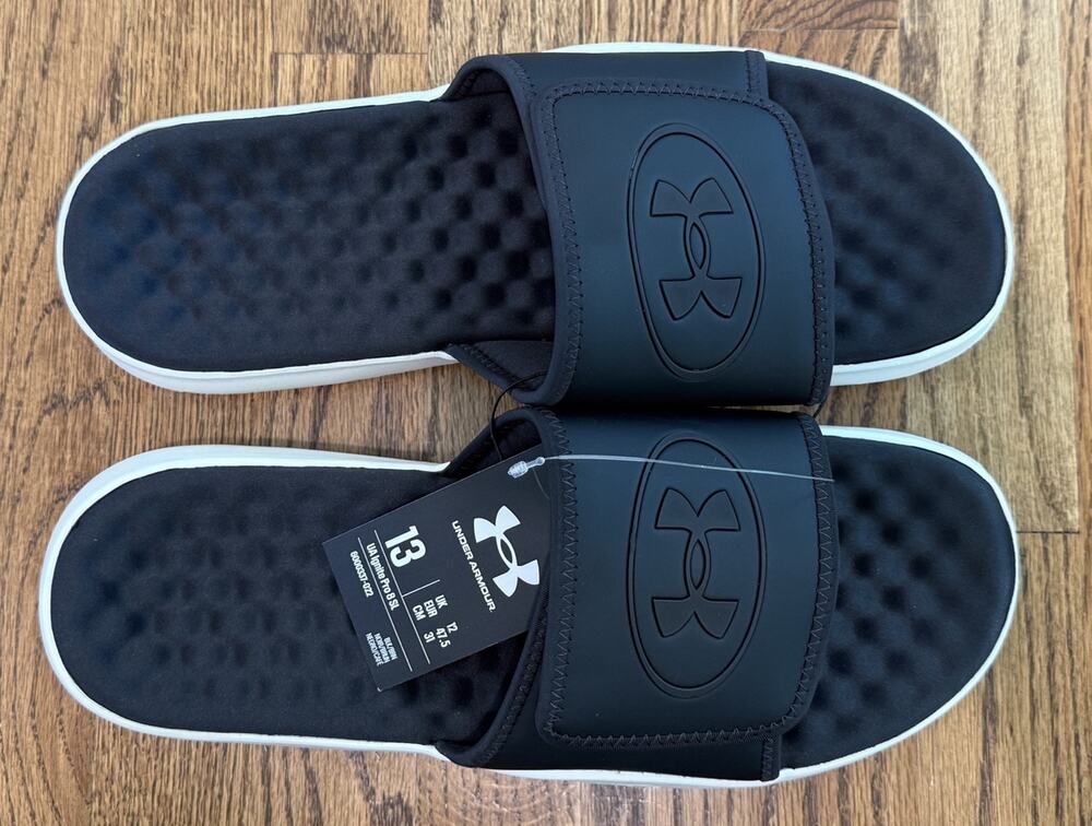 New Under Armour Ignite Pro Men's Cushioned Slide Sandals - Black/Black, Size 13
